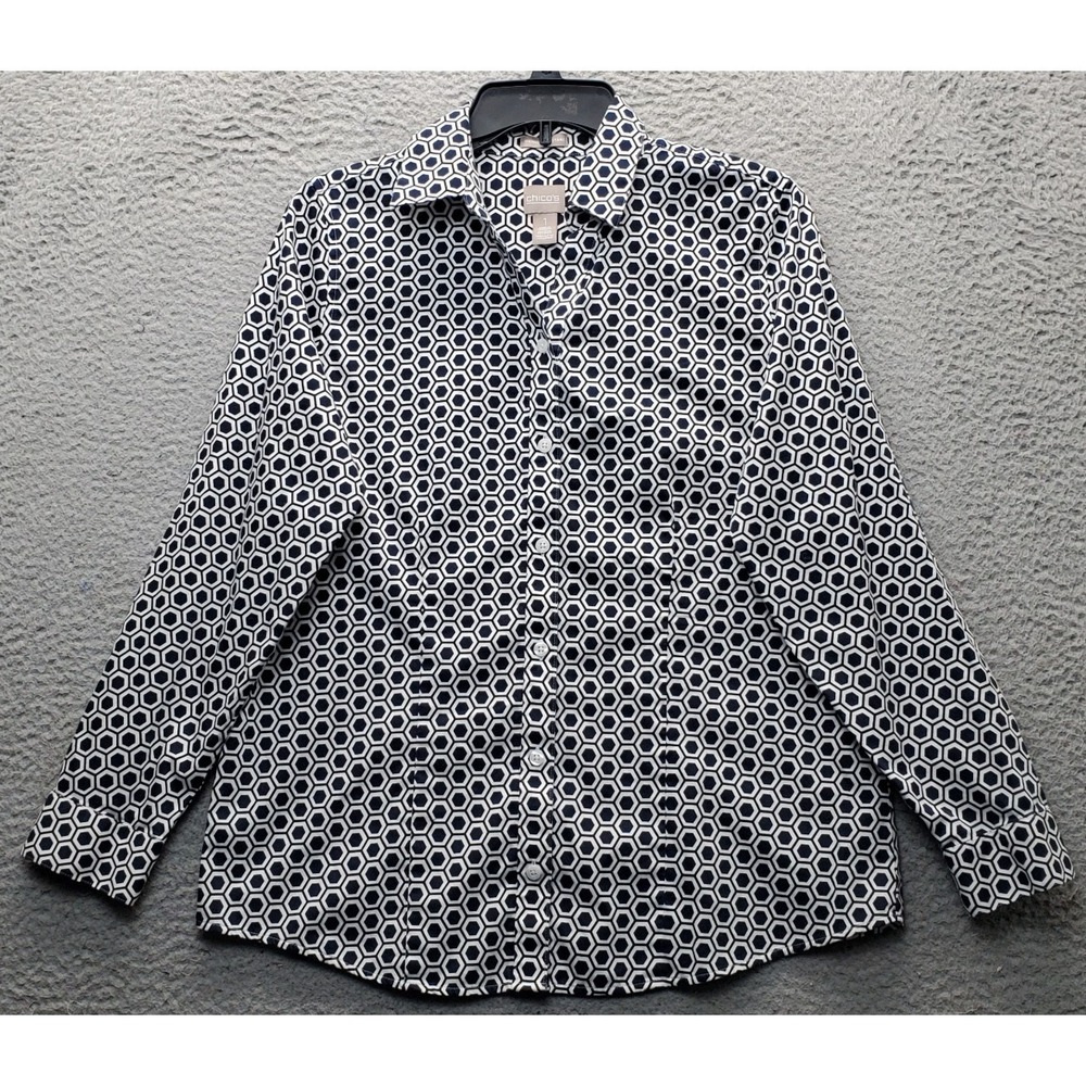 Chico's‎ Shirt Womens 1 Multi Geometric Long Sleeve Wrinkle Resistant Button Up